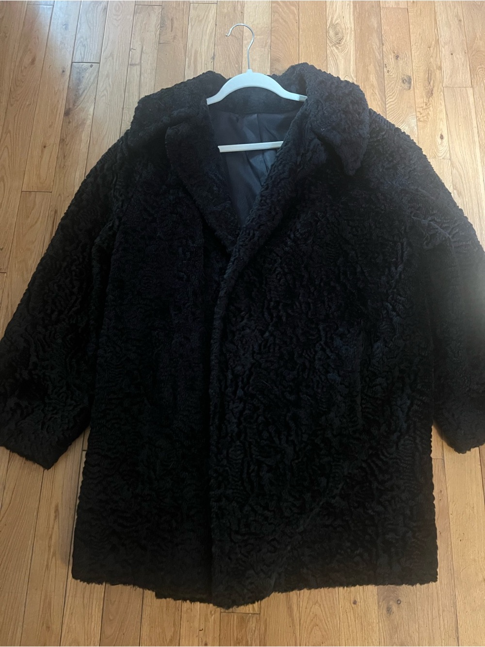 Vintage Roamans Black Persian Lamb Curly FAUX Fur Coat